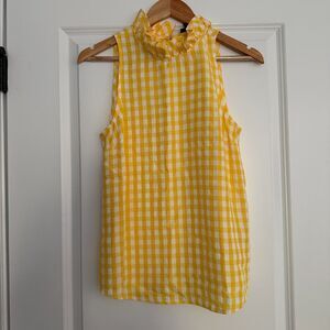 J. CREW Silk-like Sleeveless Ruffle Mockneck Gingham Top Yellow XS